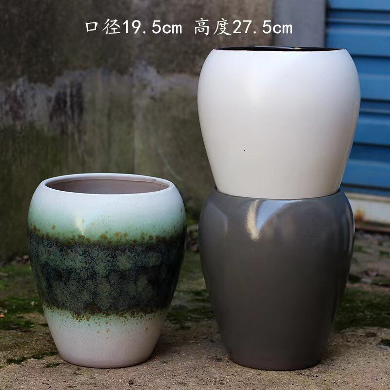 Basics Fluted Ceramic Round Planter with Drainage Hole Indoor Outdoor Flower Pot.jpg