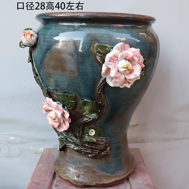 Ceramic Plant Pot with Drainage Hole and Decorative Wavy Design Small Succulent Planter Container.png