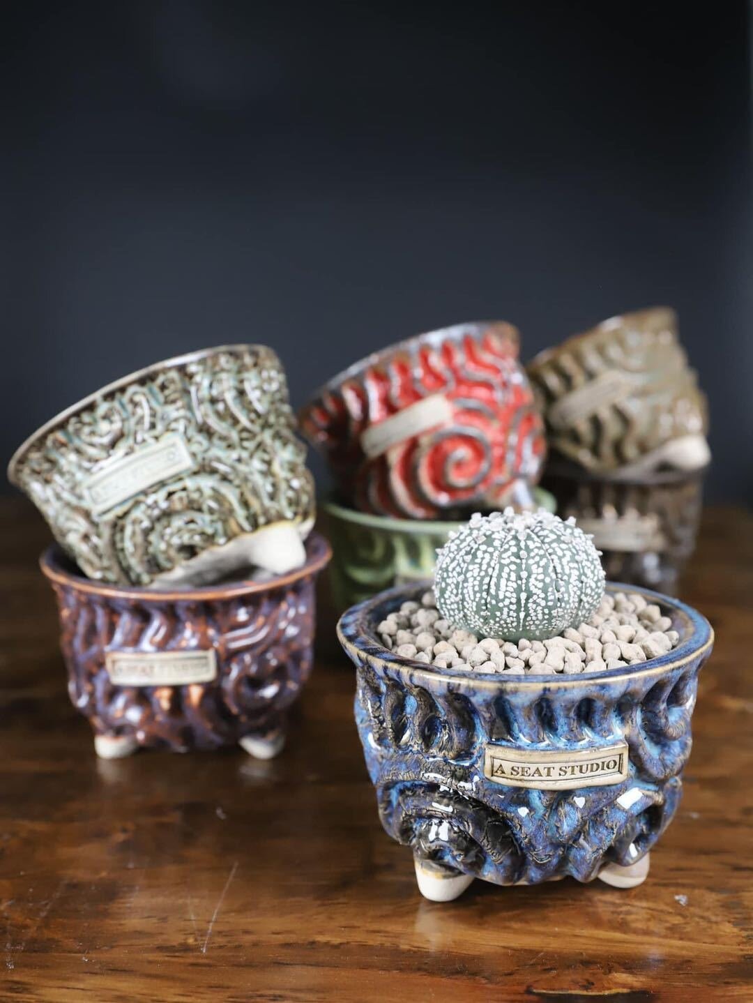 Indoor Outdoor Plants Ceramic Succulent Pot Round Flower Pot Present for Mother Christmas with Drainage Hole Blue.jpg